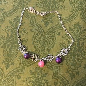 Elegant Floral Silver Bracelet with Purple and Pink Accents